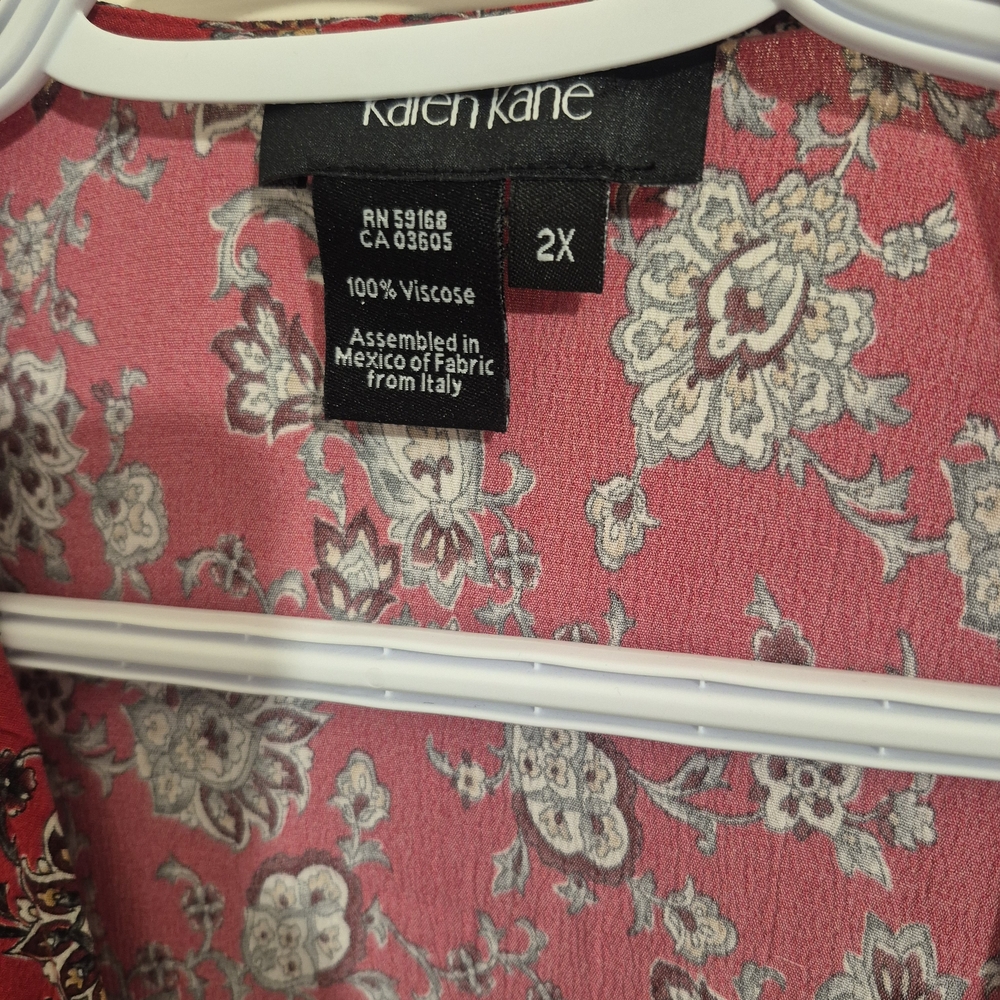 Karen Kane Red Floral Tie-Front Blouse Boho Western 2XL - Picture 3 of 6
